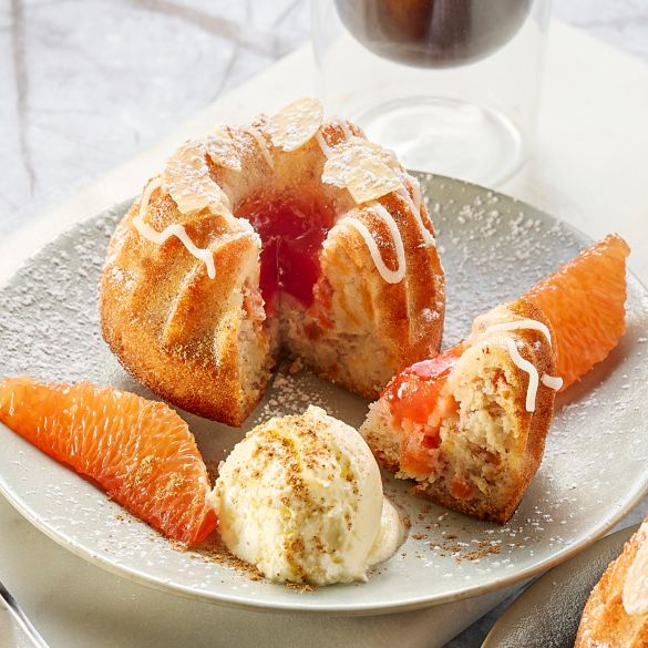 Mini-Guglhupf mit Kürbis, Rübli und Blutorangengelée